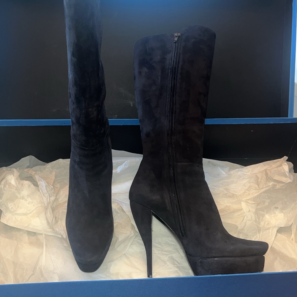 Edmundo Castillo Black Suede Krista Platform Heeled Tall Boots